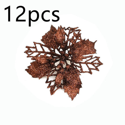 Glitter Artifical Christmas Flowers Christmas Tree Decorations For Home Fake Flowers Xmas Ornaments New Year Decor