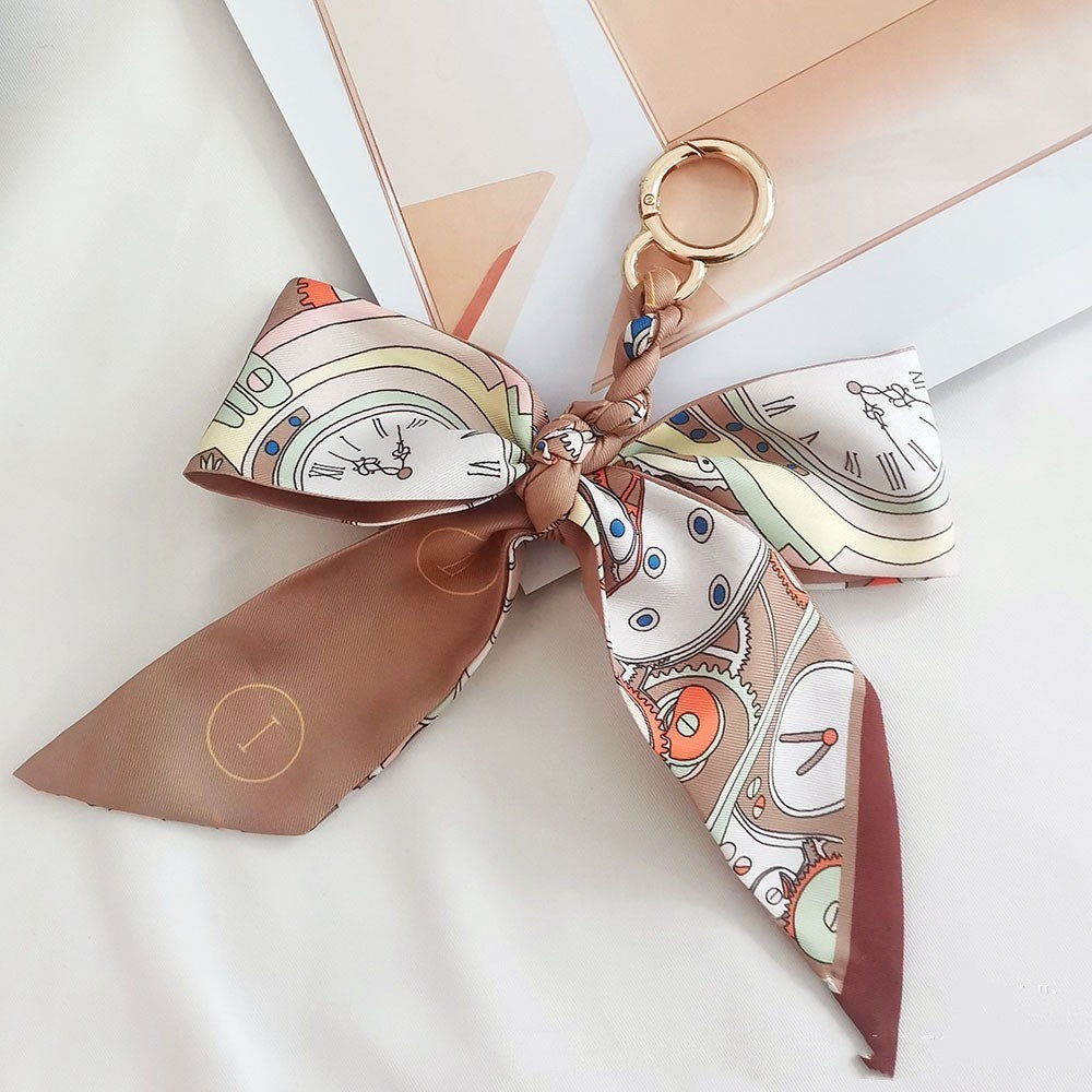 Camellia Silk Scarf Bow Keychain Pendant