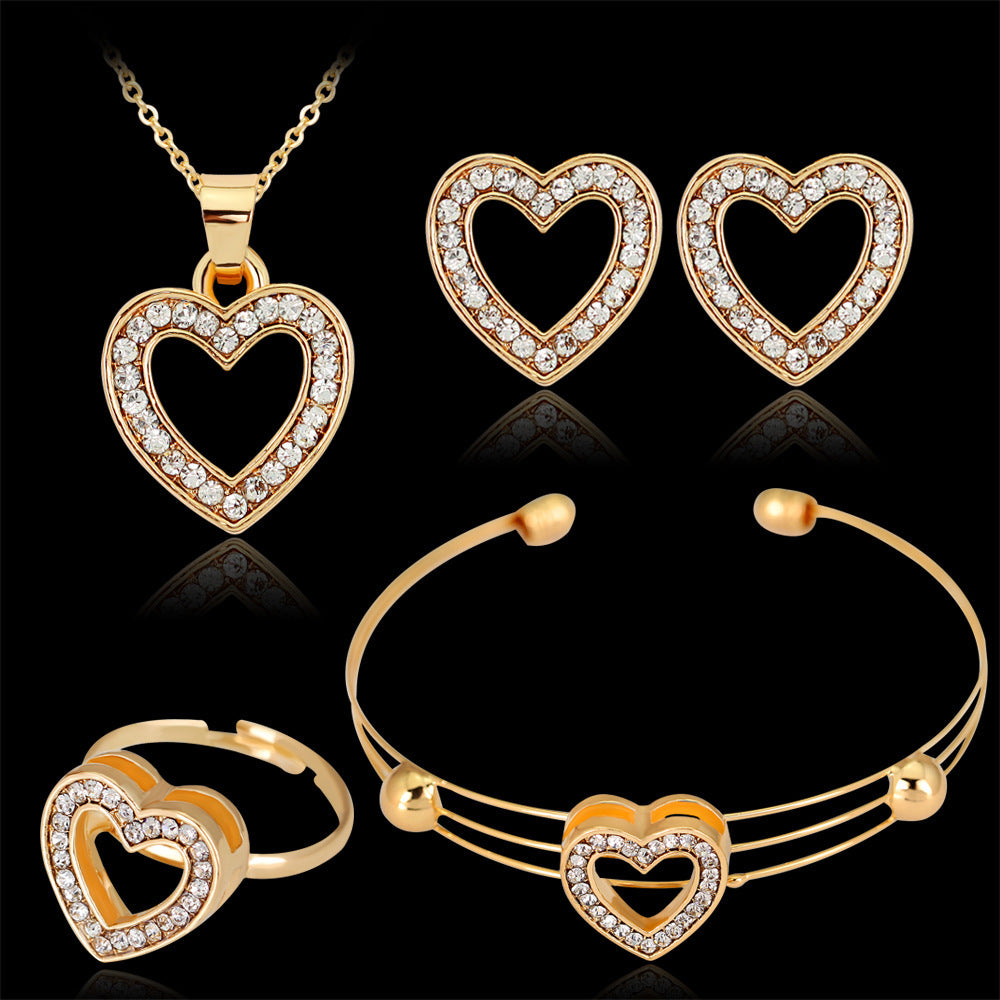 Conjunto de joyas Pendientes de diamantes de imitación con forma de corazón de melocotón Collar de amor Conjunto de joyas nupciales