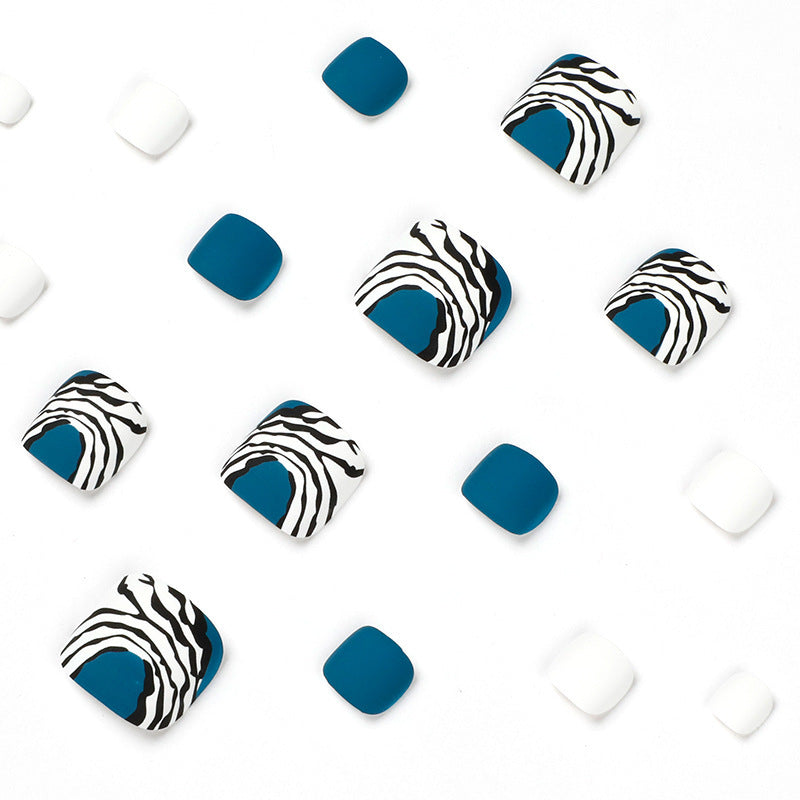 Wearing Blue Black And White Lines For Nail Art