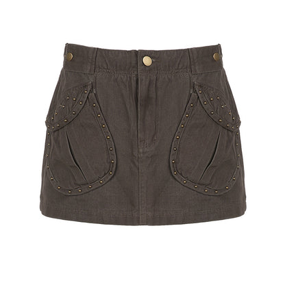 American Retro Rivet Pocket Denim Skirt