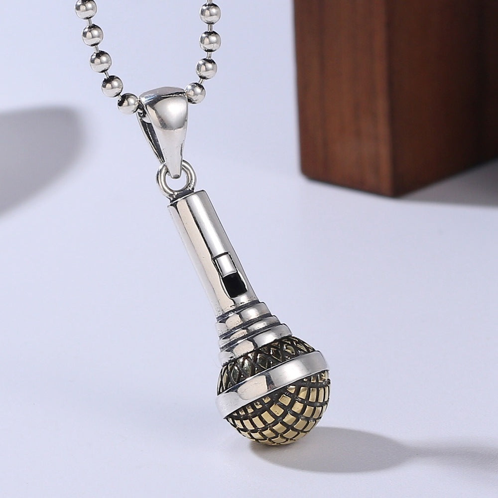 Colgante de micrófono de plata esterlina S925 para hombres y mujeres Colgante de tendencia de hip hop