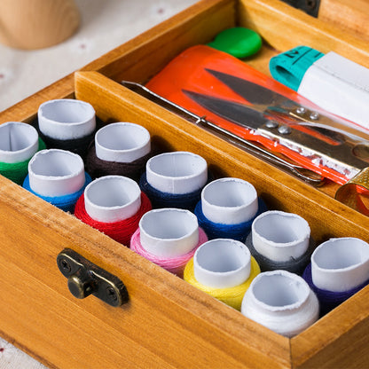 Caja de dinero de aguja, caja de madera pequeña para el hogar, kit de costura para dormitorio de estudiantes, costura portátil, cosida a mano