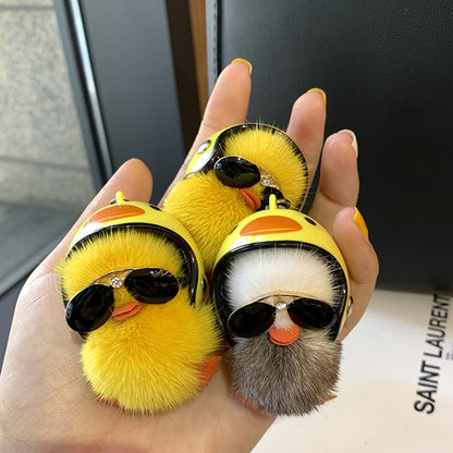 Mini llavero de pelo de visón con forma de pato amarillo pequeño, colgante para bolso de escuela de peluche, regalo