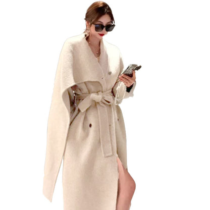 Women's Double-sided Cashmere Coat With Scarf Elegant Woolen Overcoat