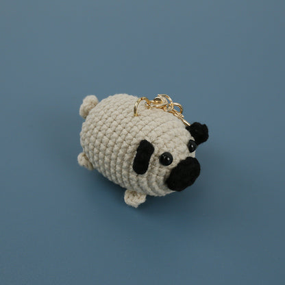 Pug Dog Hand-woven Doll Pendant Woven Women's Wool Crocheted Keychain Exquisite Hand-made Finished Product