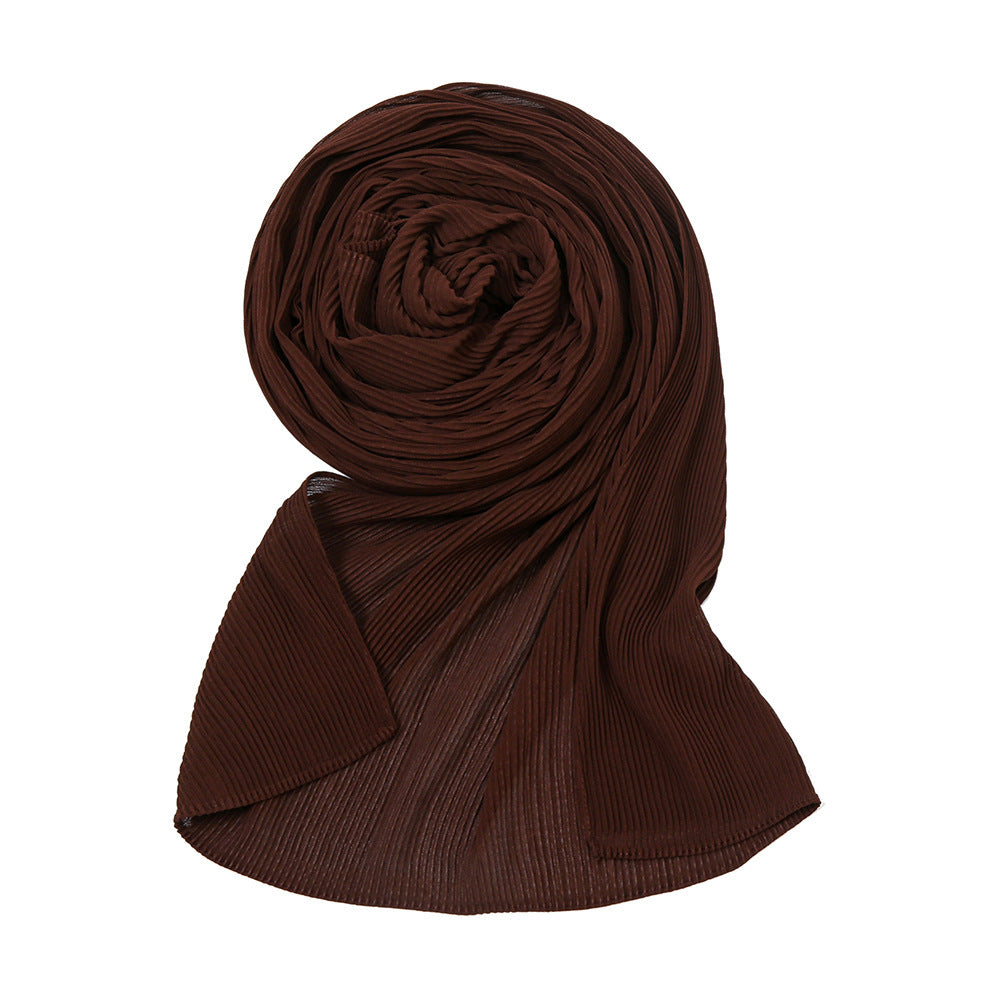 Pure Color Pearl Chiffon Pleated Scarf Women's Sunscreen Shawl