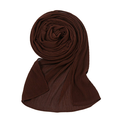 Pure Color Pearl Chiffon Pleated Scarf Women's Sunscreen Shawl