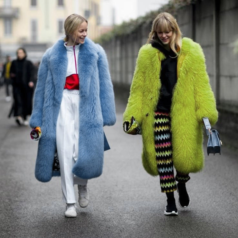 Abrigo de lana con solapa de piel sintética engrosada para otoño e invierno para mujer