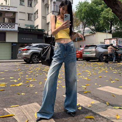 Retro Washed High Waist Wide Leg Jeans