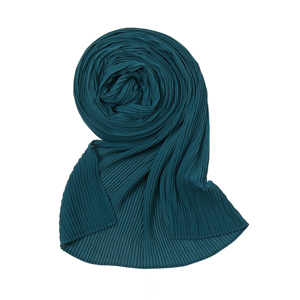 Pure Color Pearl Chiffon Pleated Scarf Women's Sunscreen Shawl