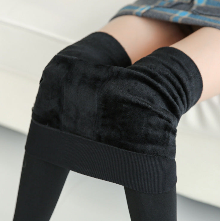 Plus Velvet Thickened Pearl Velvet Autumn And Winter Foot Warm Pants Outer Wear One-piece Women's Leggings