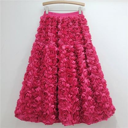 Three-dimensional Flower High Waist Big Swing A- Line Skirt Long Dress For Women