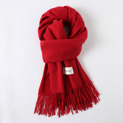 Simple Solid Color Tassel Shawl Autumn And Winter Warm Artificial Cashmere Scarf