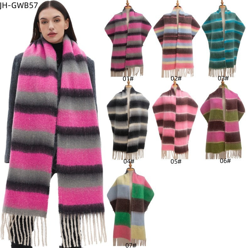 Men's And Women's Yarn Thick Tassel Striped Scarf