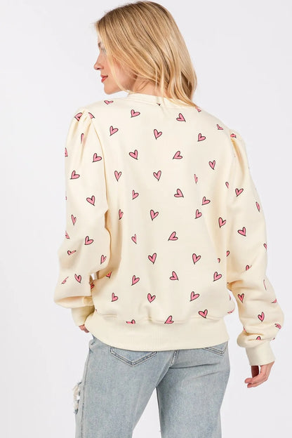 Sudadera de manga larga en contraste con estampado de corazón de SAGE FIG