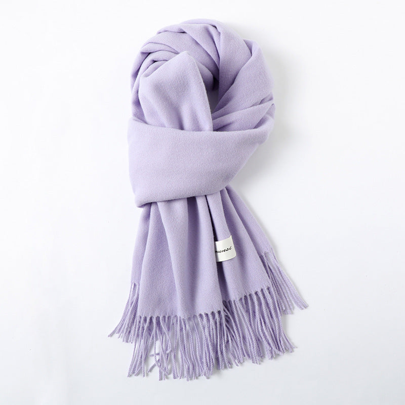 Simple Solid Color Tassel Shawl Autumn And Winter Warm Artificial Cashmere Scarf