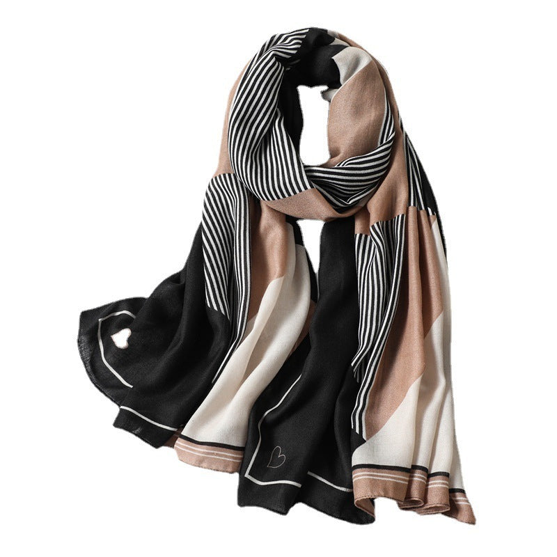 Simple Geometric Striped Scarf Women's Contrast Color Shawl