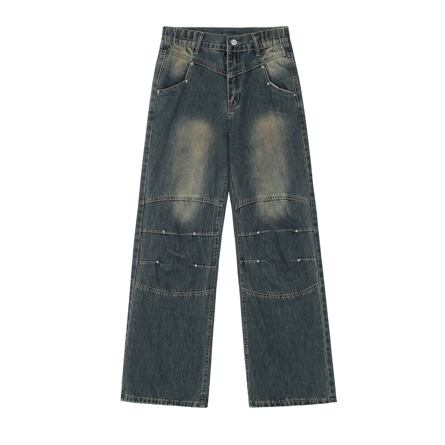 American Style Vintage Crumpled Design Washed Jeans