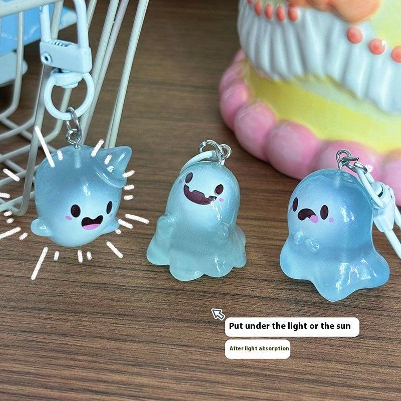 Llavero luminoso de dibujos animados con forma de fantasma de gelatina de Halloween