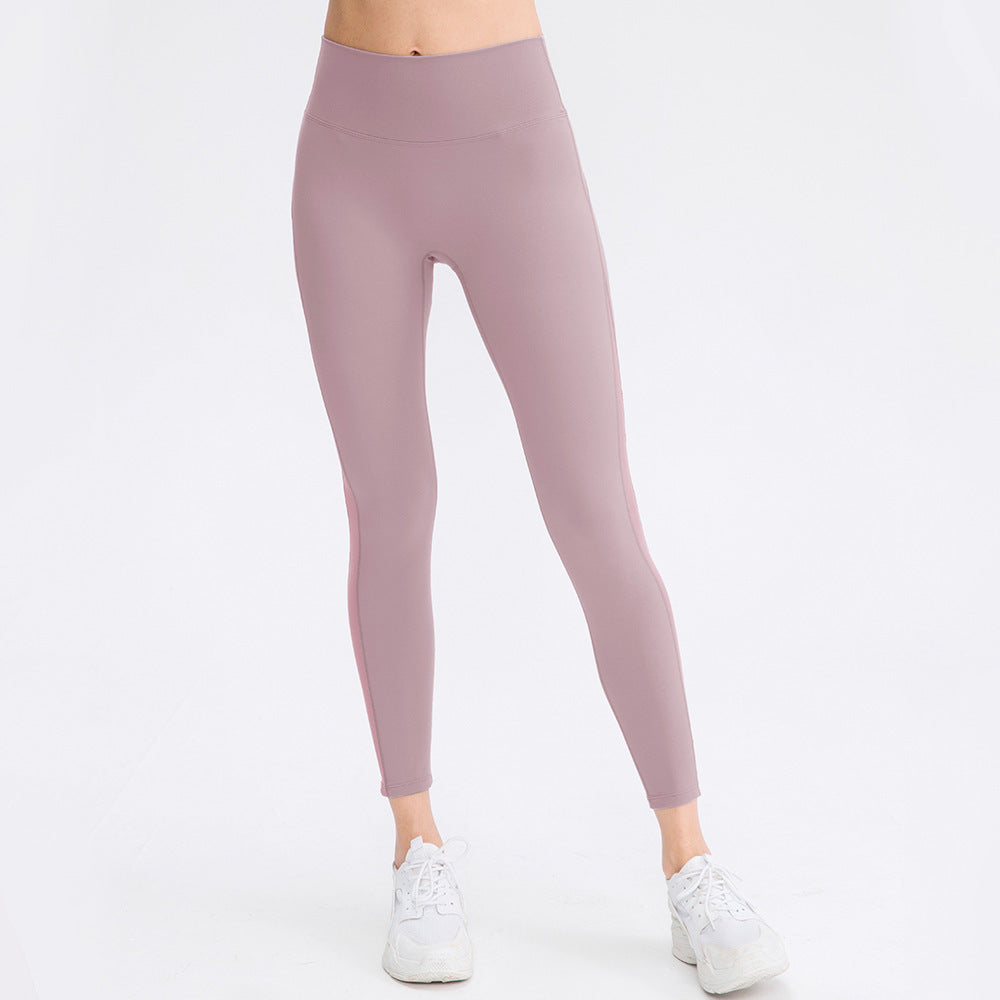 Pantalones de yoga femeninos con brocado de doble cara color piel que no dan vergüenza