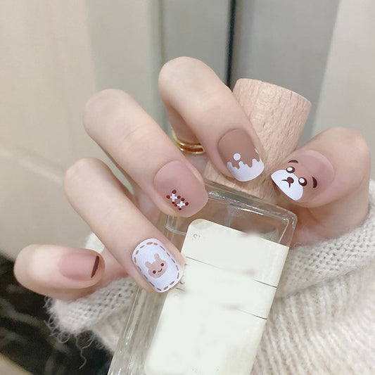 Parche para uñas con forma de oso de leche y café para mujer