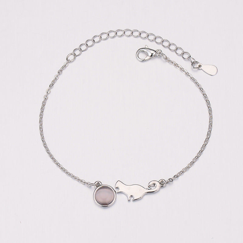 Pulsera de moda para mujer con dije de gato en plata