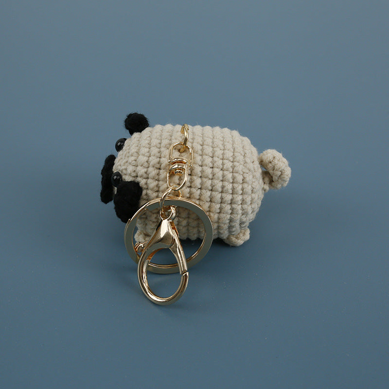 Pug Dog Hand-woven Doll Pendant Woven Women's Wool Crocheted Keychain Exquisite Hand-made Finished Product