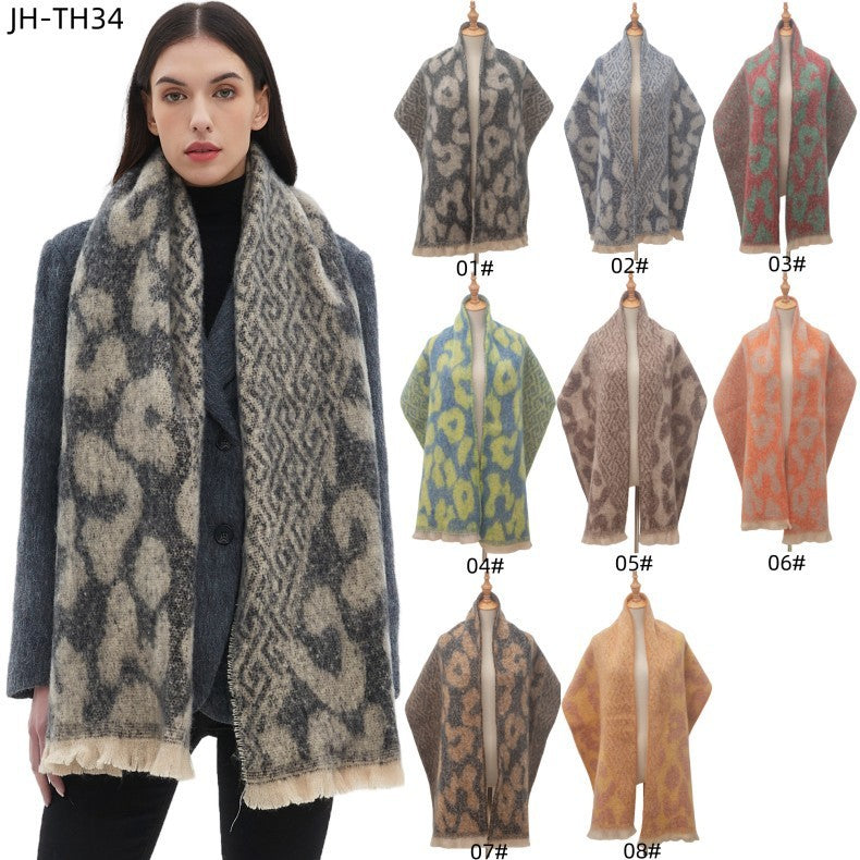 European And American Short Beard Large Leopard-print Scarf Shawl