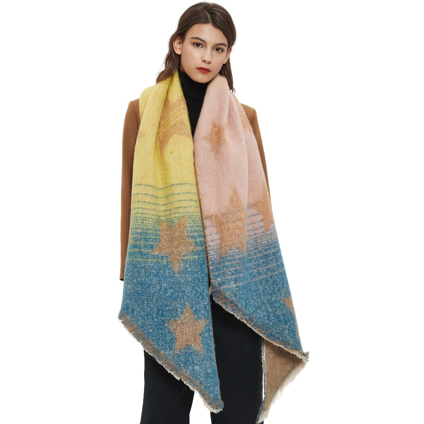 Warm Shawl Women's European And American Autumn And Winter Circle Yarn Jacquard Color Matching XINGX Bevel Scarf