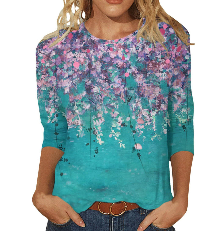 Ladies Printed Casual Round-neck T-shirt