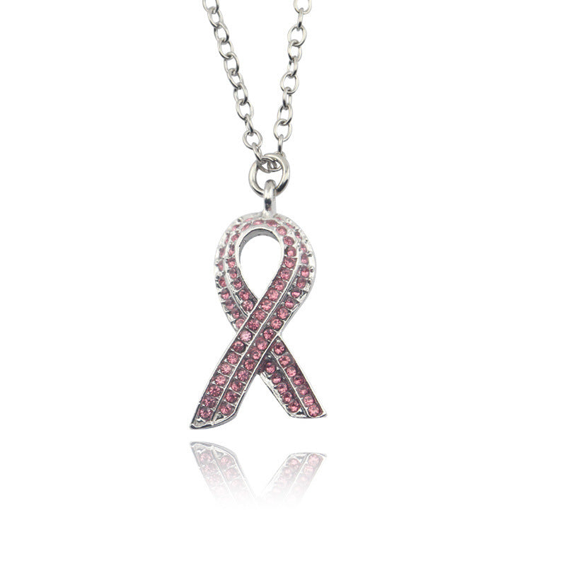 Guan Aizhi Disease Red Ribbon-shaped Diamond-embedded Keychain