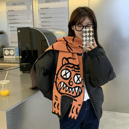 Cute Tiger Knitted Wool Shawl Students Warm-keeping Scarf