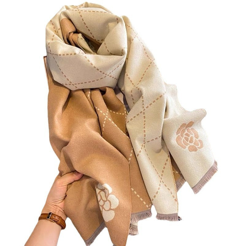 Camellia Artificial Cashmere Scarf Thick Warm Scarf