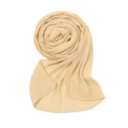 Pure Color Pearl Chiffon Pleated Scarf Women's Sunscreen Shawl