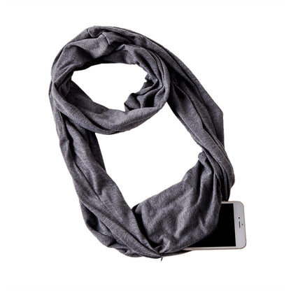 Creative Scarf Women's Solid Color Jersey Storage Zipper Pocket Scarf