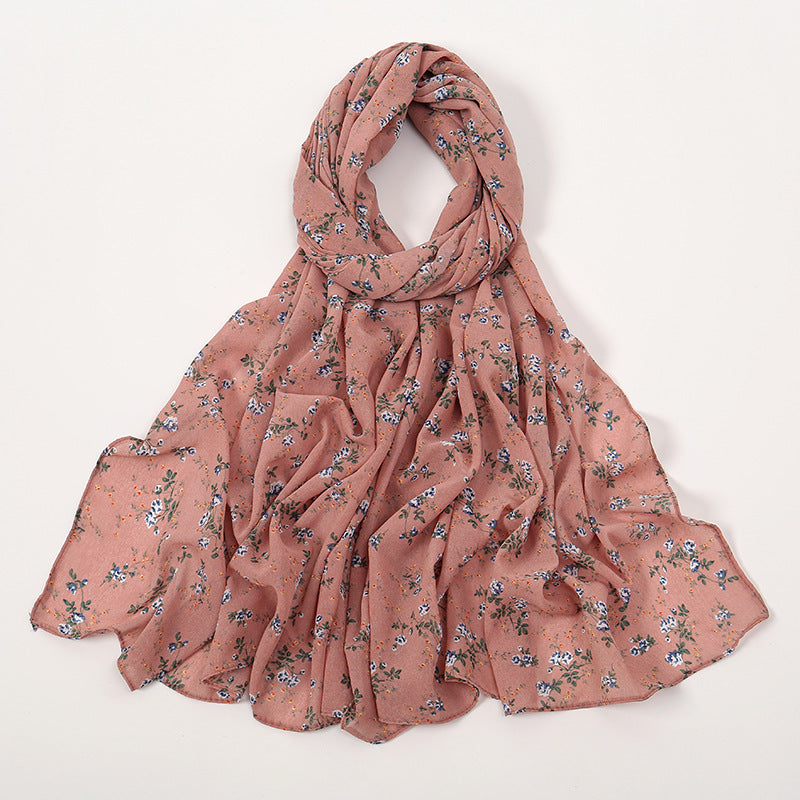 Spring And Summer Thin Fresh Flowers Floral Chiffon Printed Scarf