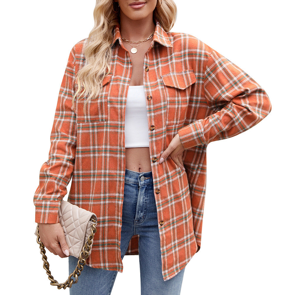 Casual Fashion Loose Plaid Pocket Shirt For Women