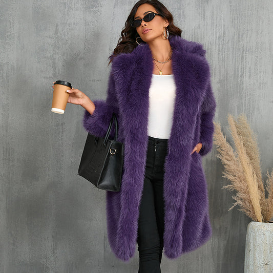 Thickened Long Section Suit Collar Mid-length Plush Fur Coat