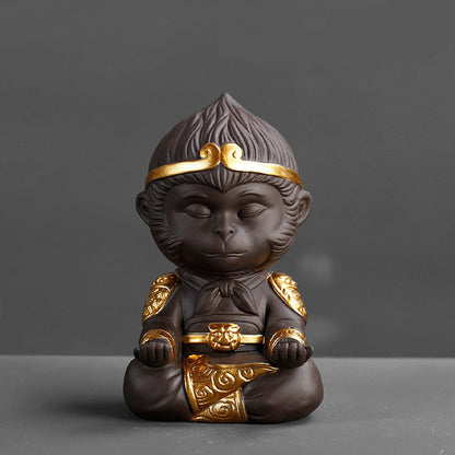 Juego de té de kung fu de arcilla morada china, mascota de té, rey mono para el hogar, bandeja de té decorativa, bandeja de té, estatuas de Sun Wukong, esculturas 