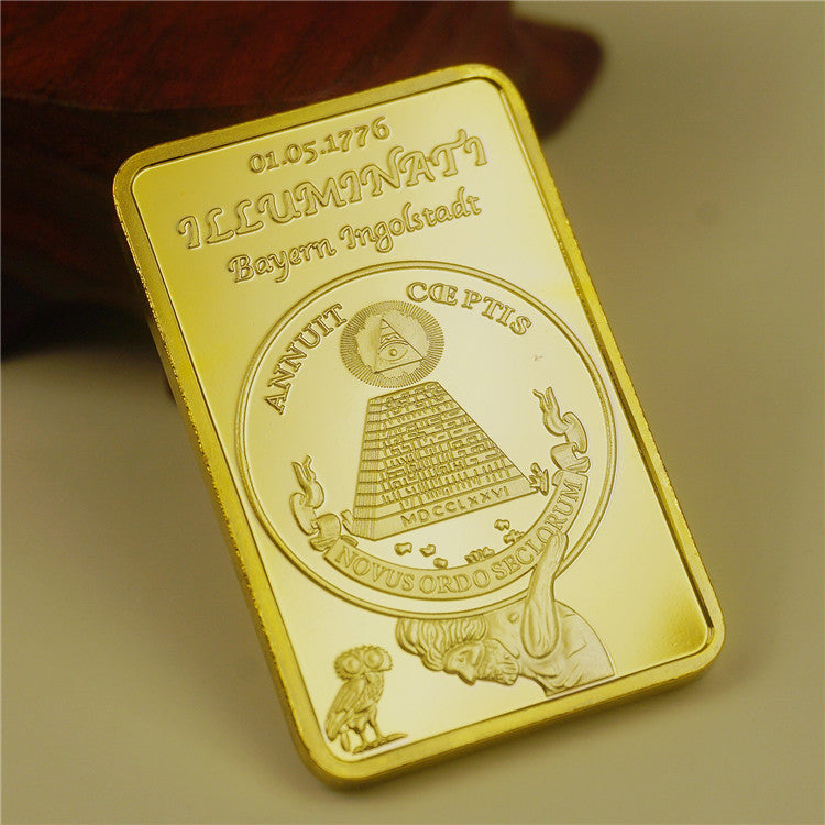 Square gold-plated blocks of foreign currency