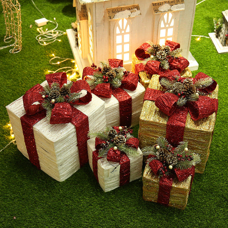 Christmas gift box Christmas tree decorations wrought iron gift box three-piece shopping mall cabinet decoration