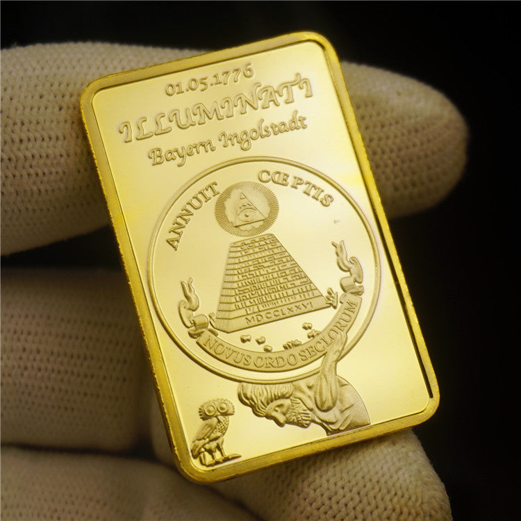 Square gold-plated blocks of foreign currency