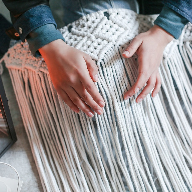 Tapiz geométrico de macramé para colgar en la pared, hecho a mano, estilo bohemio y elegante, para habitación de bebé, hermoso accesorio decorativo para el hogar y el apartamento