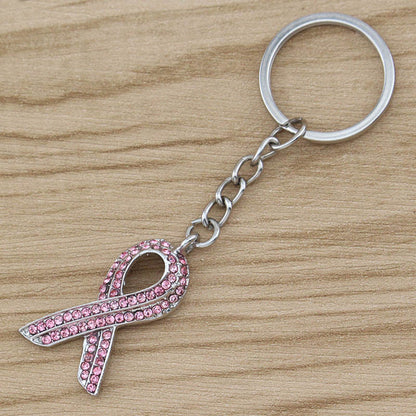 Guan Aizhi Disease Red Ribbon-shaped Diamond-embedded Keychain