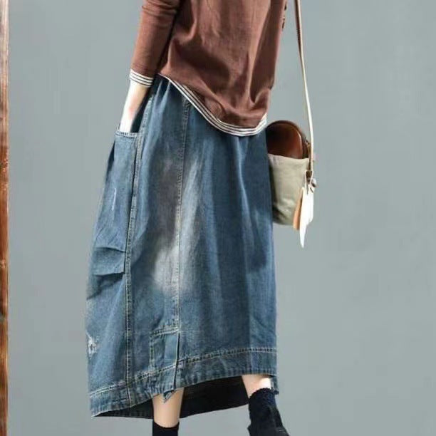 Vintage Denim Skirt Women's Elegant Long Dress Loose Skirt Women's