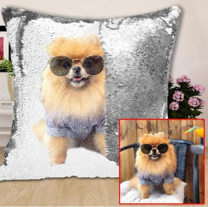 Custom Photo Cushion Cover Diy Personalized Sequin Luminous Pillowcase Room Decoration Baby Wedding Pet Photos Printed