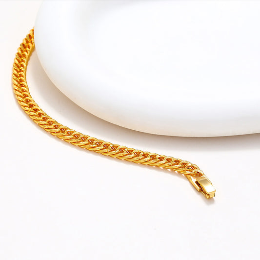 Gold-plated Copper Bracelet Men's Lady Couple Jewelry Alloy Curb Necklace