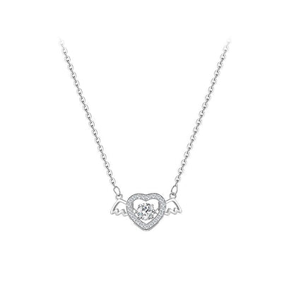 Collar de corazón de ángel de plata esterlina S925 para mujer