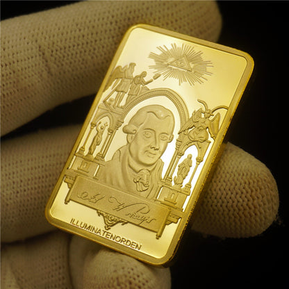 Square gold-plated blocks of foreign currency